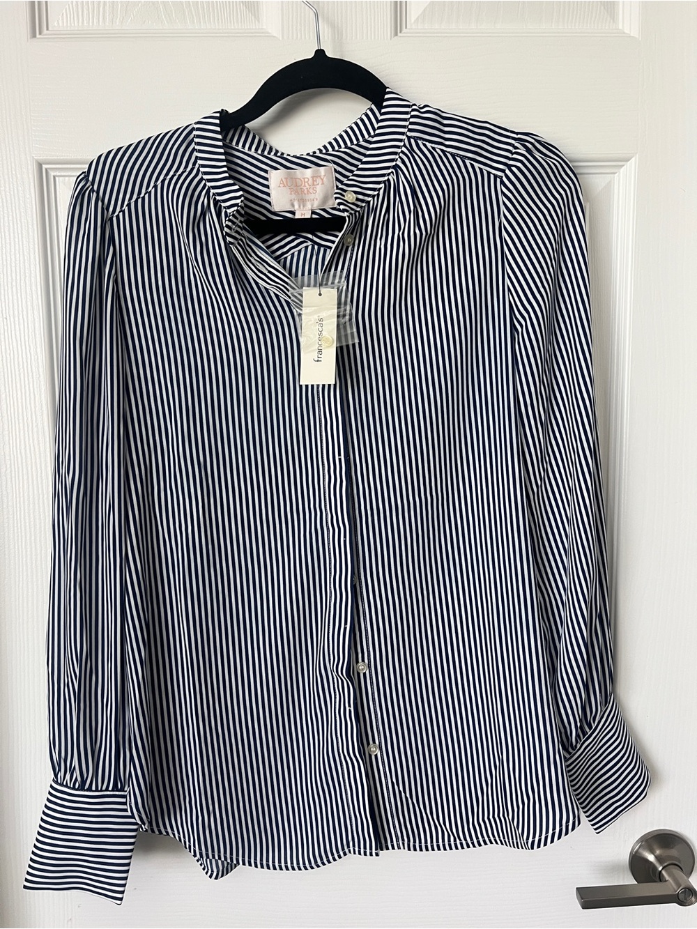 Francesca's Collections Navy & White Vertical Stripe Button-Down Shirt